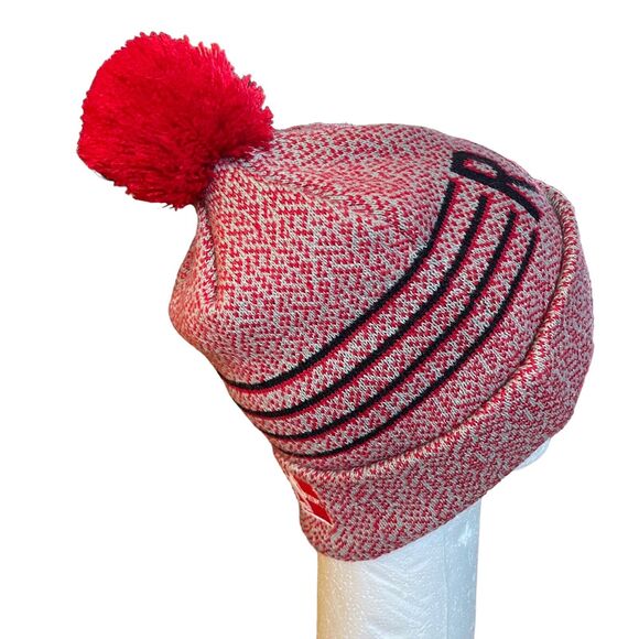 Toronto Raptors 47 Brand Red Pom Beanie Cuffed NBA Hardwood Classics Knit Hat - Picture 5 of 7